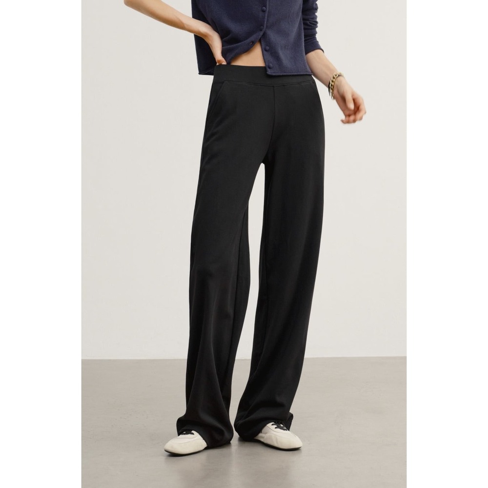 AYR Womens Black Wide Leg Stretch Pants Size Medium Side Pockets Minimalist